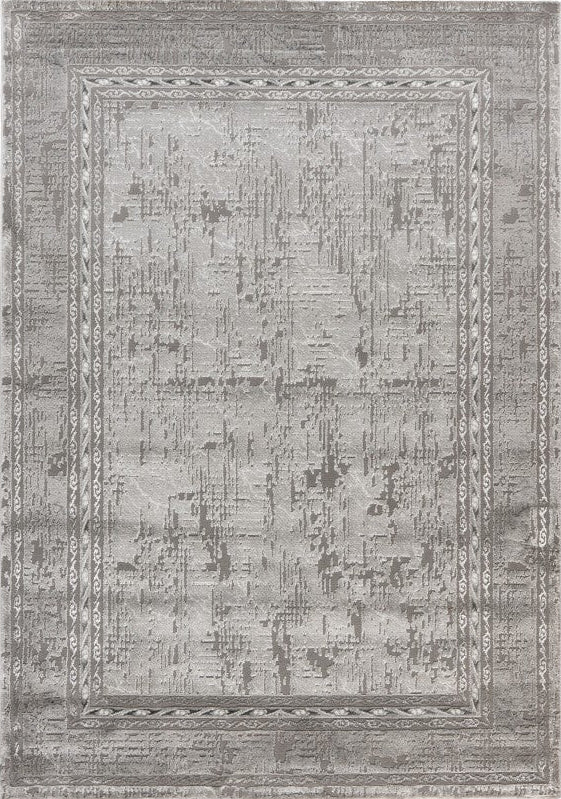 Marmaris 404 Grey Rug with Silver Border, full view