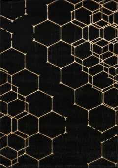 Marmaris 405 Black Rug with Gold Geometric Pattern