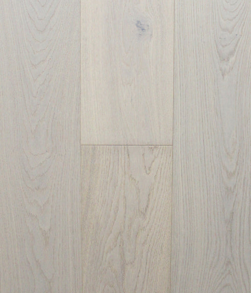 Swish Oak Natura Nordic Spring engineered oak flooring swatch showing a very pale cool white-grey oak with a faint blue-grey cast