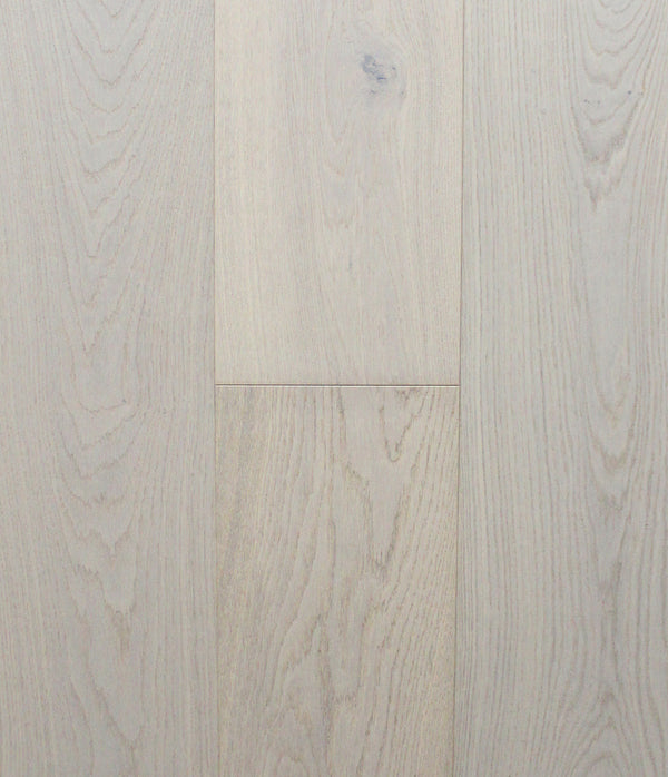 Swish Oak Natura Nordic Spring engineered oak flooring swatch showing a very pale cool white-grey oak with a faint blue-grey cast