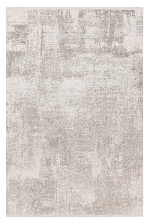 Abstract area rug with distressed brush stroke pattern in grey and beige