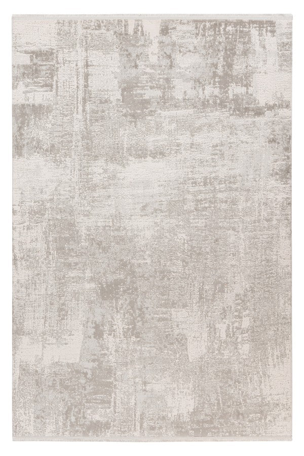 Abstract area rug with distressed brush stroke pattern in grey and beige