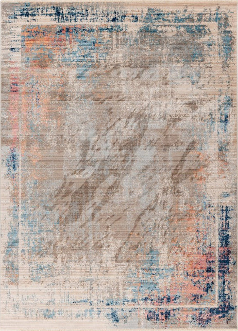 Prime 601 Taupe Multi Colour Abstract Rug with Distressed Look, full view