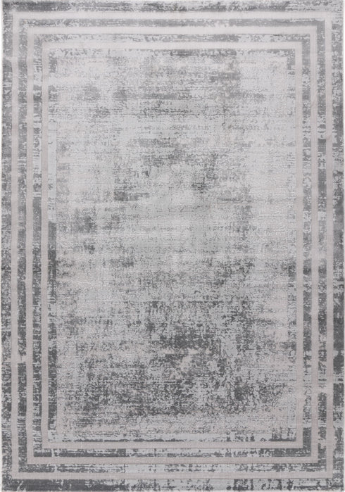 Pierre Cardin Paris 502 Silver Modern Grey Rug with Border, full view