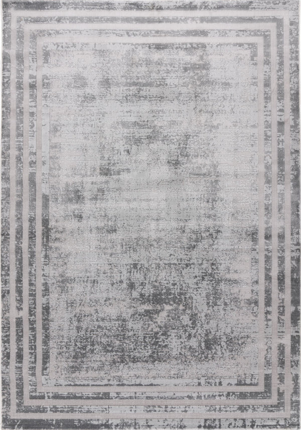 Pierre Cardin Paris 502 Silver Modern Grey Rug with Border, full view