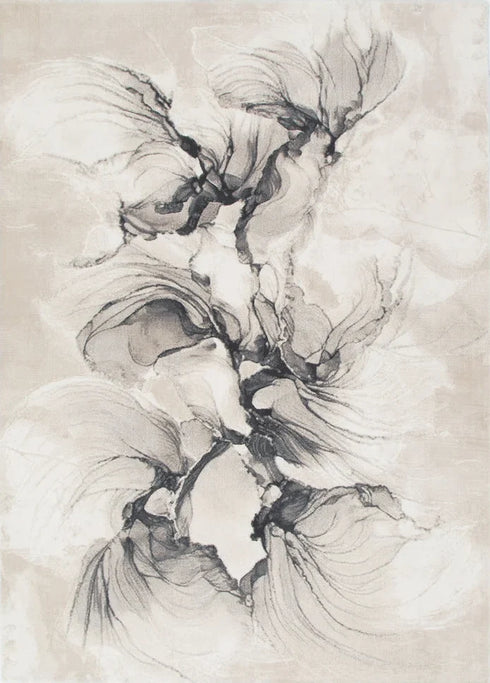 Rue 002 Beige Abstract Floral Rug, full view