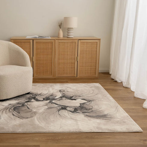 Rue 002 Beige Abstract Floral Rug