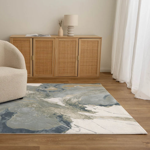 Rue 004 Green Abstract Floral Rug