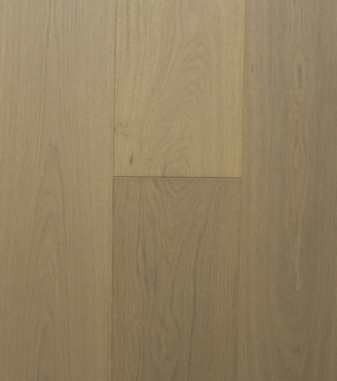Swish Oak Natura Raw Leaf engineered oak flooring swatch showing a pale greenish khaki beige oatmeal oak with a soft olive cast