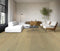 Living room with a white sofa on a sandy beige oak floor with a soft greige tan tone