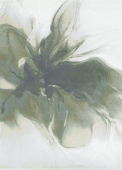 Sena 004 Green Watercolour Floral Rug, full view