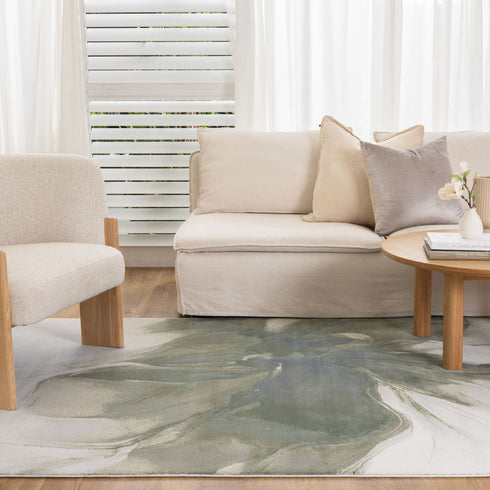 Sena 004 Green Watercolour Floral Rug