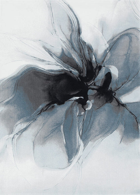 Sena 005 Blue Watercolour Floral Rug, full view