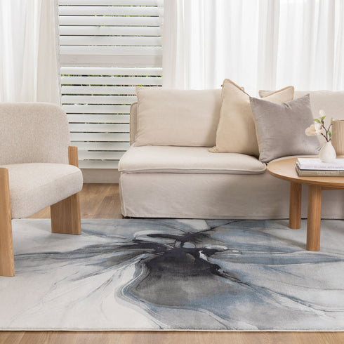 Sena 005 Blue Watercolour Floral Rug