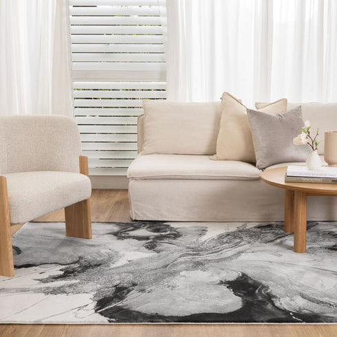 Sena 007 Grey Fluid Art Abstract Rug