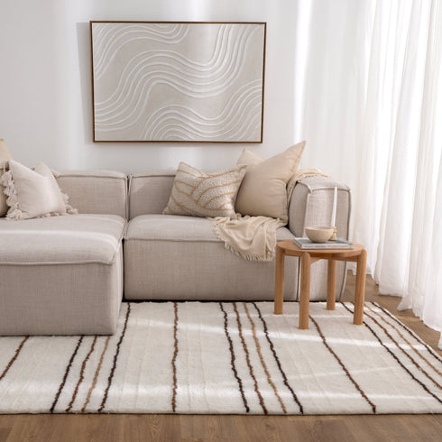 Highlands Beige Stripe Washable Wool Rug - Adore Rugs & Flooring
