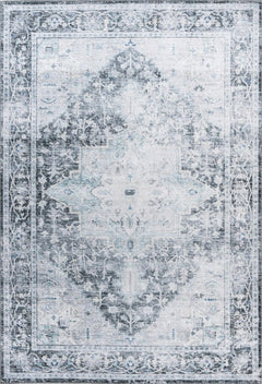 Soho 403 Grey Machine Washable Rug with Medallion