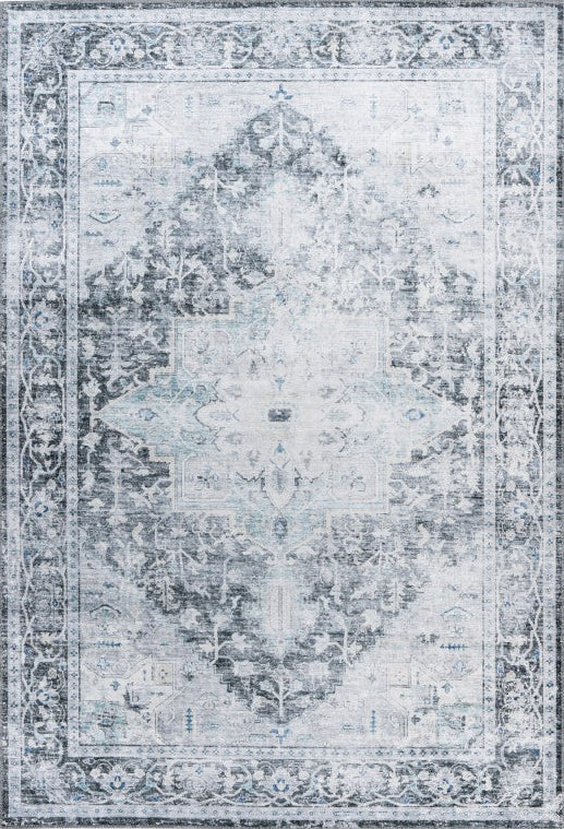 Soho 403 Grey Machine Washable Rug with Medallion, full view