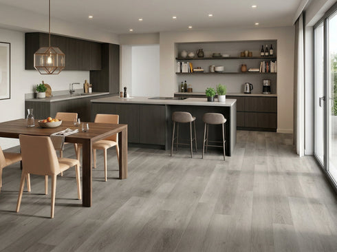 Storm Grey 8mm Stonefloor hybrid flooring in a kitchen - Adore Rugs & Flooring
