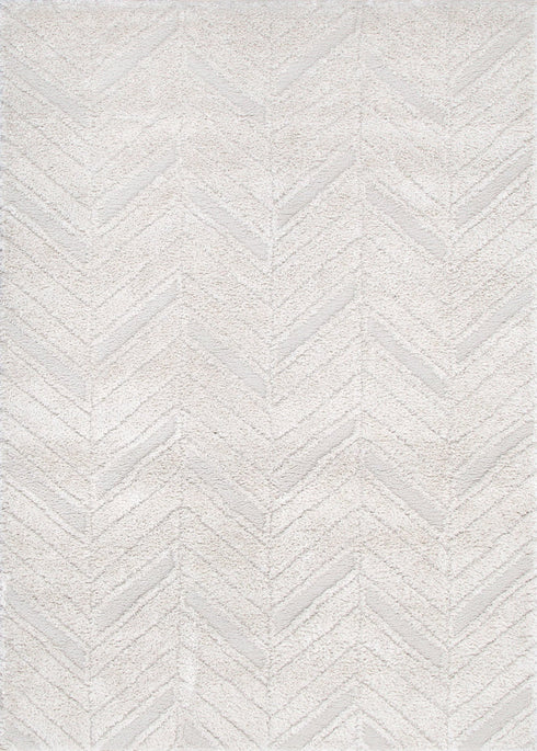 Atlanta Chevron Beige Shag Rug, full view