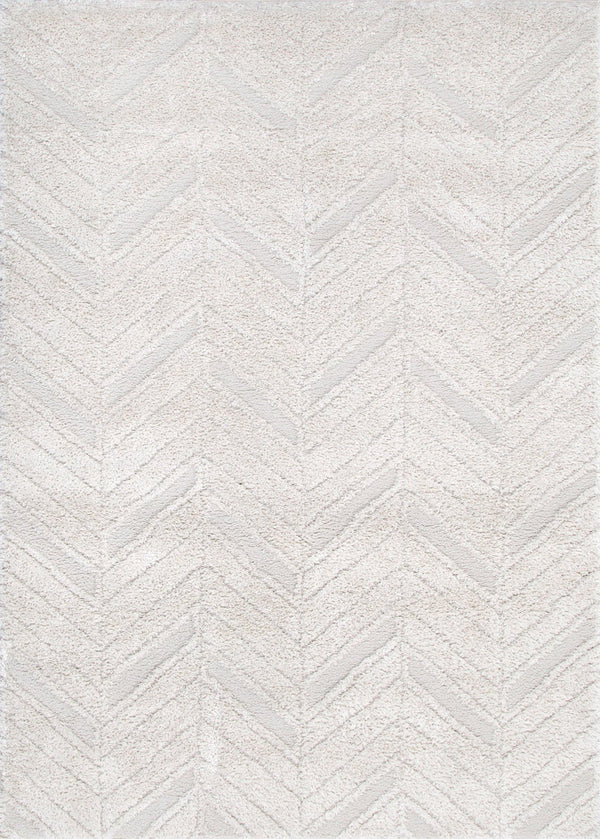 Atlanta Chevron Beige Shag Rug, full view