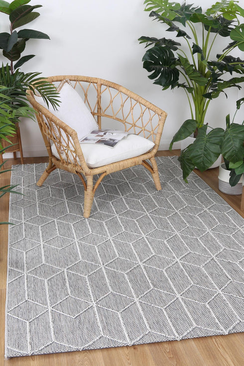 Vanuatu Sikua Grey Geometric Flatweave Outdoor Rug - Adore Rugs & Flooring