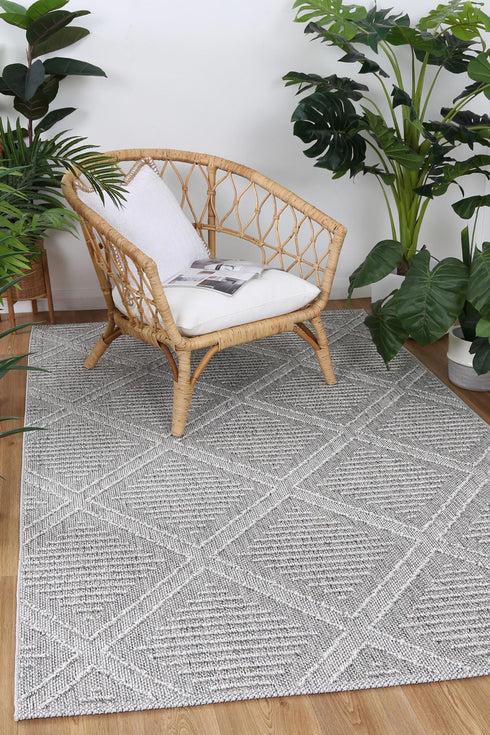 Vanuatu Vouza Grey Geometric Flatweave Outdoor Rug - Adore Rugs & Flooring