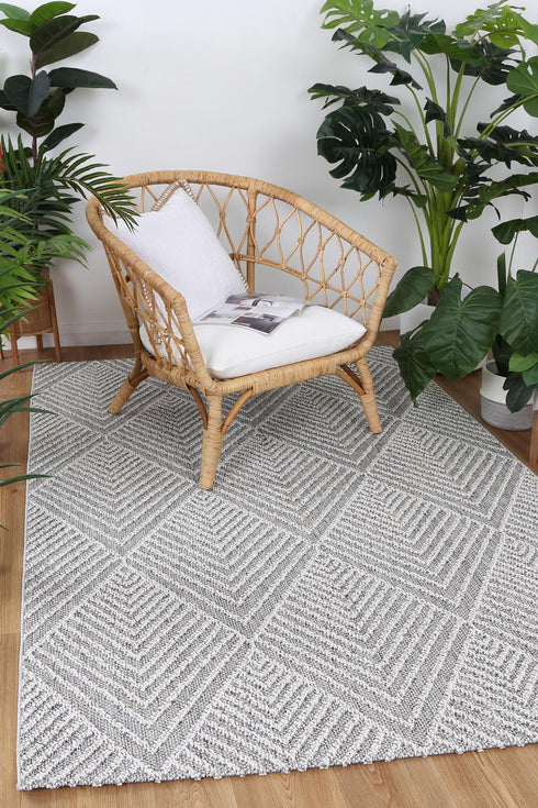 Vanuatu Menapi Ash Geometric Flatweave Outdoor Rug - Adore Rugs & Flooring
