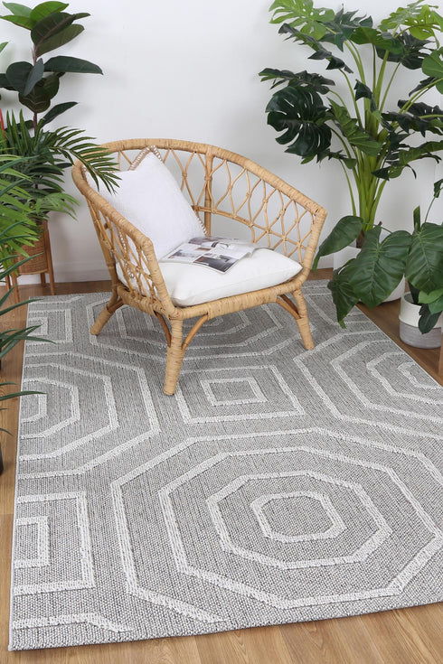 Vanuatu Suri Ash Geometric Flatweave Outdoor Rug - Adore Rugs & Flooring
