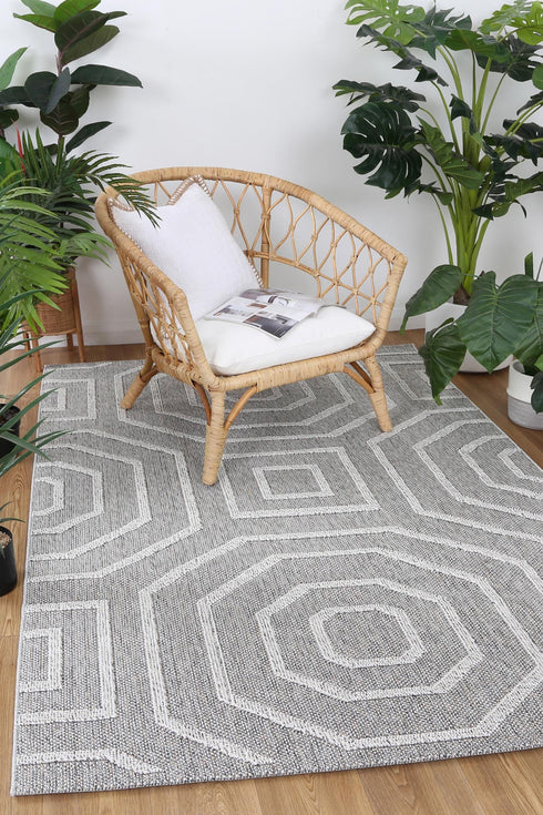 Vanuatu Devesi Grey Geometric Flatweave Outdoor Rug - Adore Rugs & Flooring