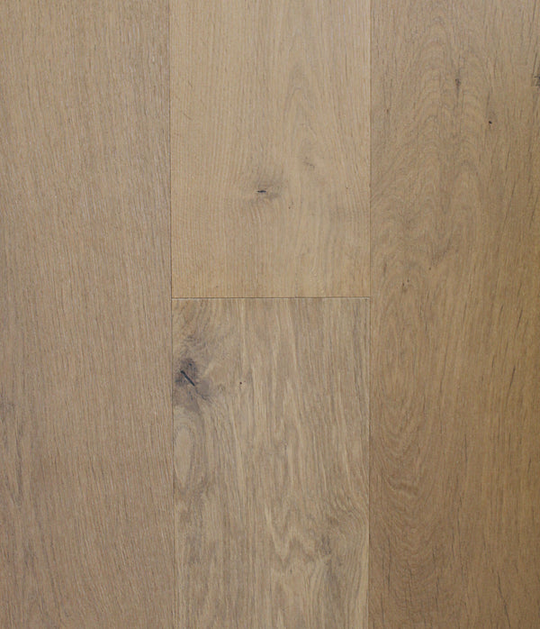 Swish Oak Natura Belfort Oak engineered oak flooring swatch showing a light warm greige-tan biscuit oak with a soft grey overlay