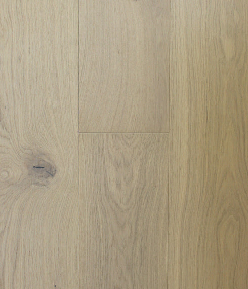 Swish Oak Natura Danish White engineered oak flooring swatch showing a pale creamy oatmeal blonde oak with visible knots