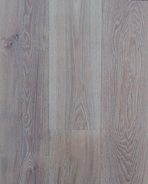 Swish Oak Wideboard Elegant Sandy Oak engineered oak flooring swatch showing a cool dusty mauve-grey and lilac-taupe washed oak