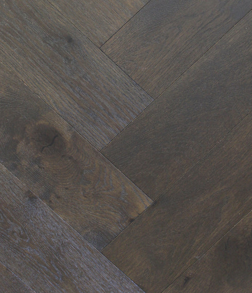 Swish Oak Natura Herringbone French Carbon dark charcoal grey brown engineered oak herringbone flooring swatch