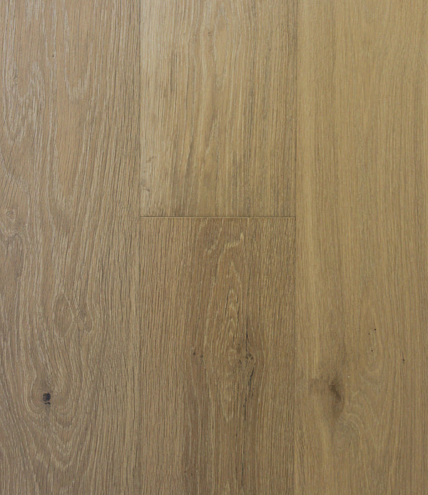 Swish Oak Natura French Ghost engineered oak flooring swatch showing a mid greyed mushroom-taupe with brown undertone and visible grain