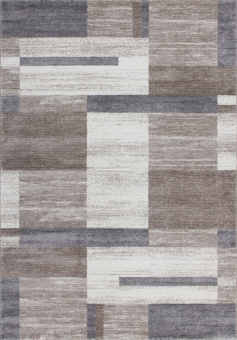 Feeling 501 Beige Silver Simple Thick Checkered Rug, full view