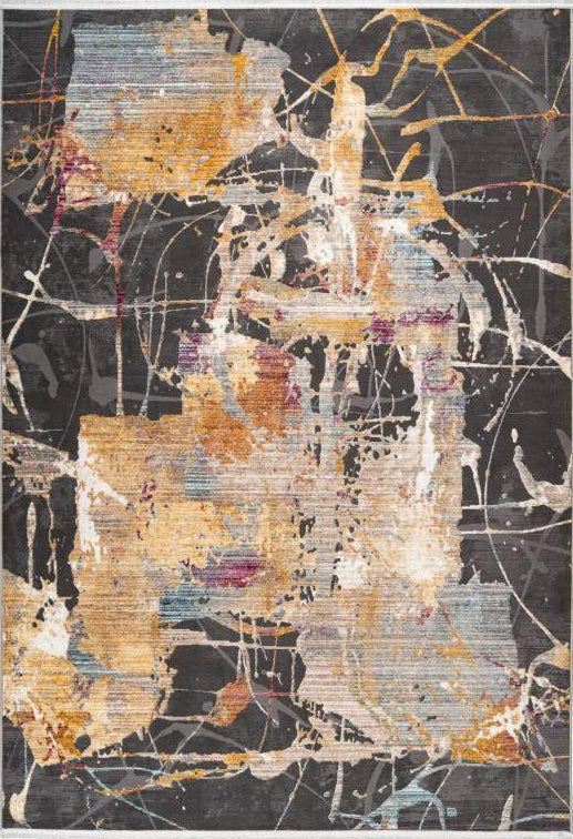 Artist 503 Multi Coloured Rug with Dark Grey, full view