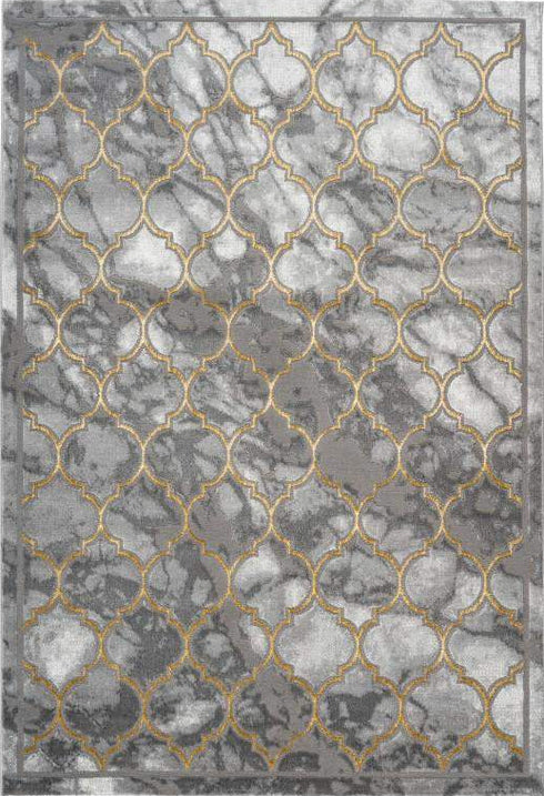 Marmaris 401 Gold and Grey Trellis Rug with Moroccan Design, full view