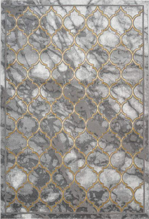 Marmaris 401 Gold and Grey Trellis Rug with Moroccan Design, full view