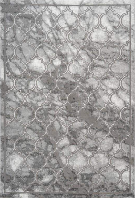 Marmaris 401 Silver Grey Trellis Rug with Moroccan Pattern, full view