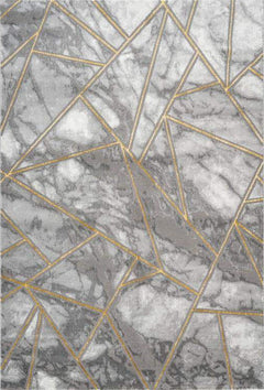 Marmaris 402 Gold and Grey Rug with Geometric Pattern