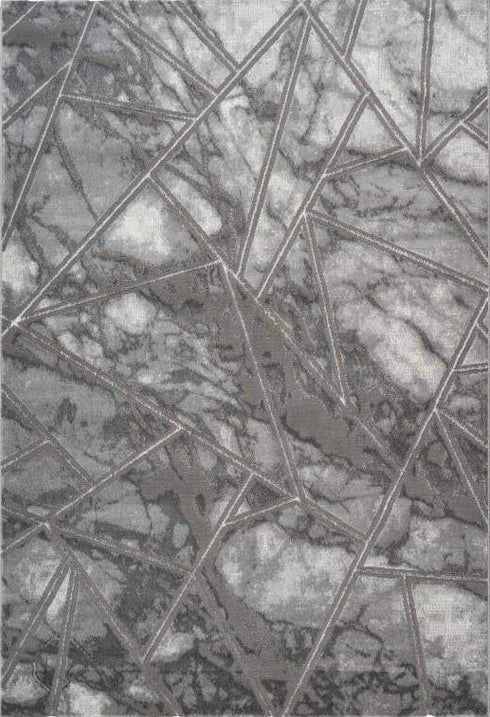 Marmaris 402 Silver Grey Rug with Geometric Pattern, full view