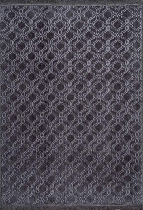 Peri 140 Graphite Soft Machine Washable Rug with Trellis Pattern, full view
