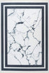 Peri 203 Silver White Machine Washable Marble Rug With Border 1, full view
