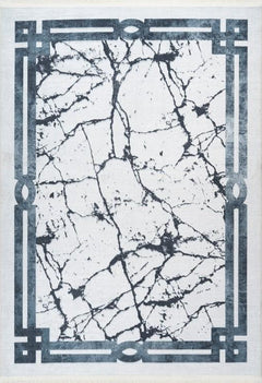 Peri 204 Silver Blue Machine Washable Marble Rug With Border