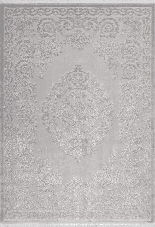Pierre Cardin Vendome 700 Luxury Acrylic Silver Rug with Centre Medallion, full view