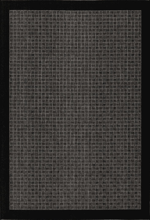 Sunset 608 Outdoor and Kitchen Silver Rug with Sisal Black Border Design, full view