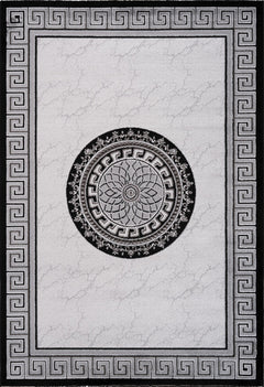 Aura 776 Modern Silver Grey Rug with Border and Centre Medallion