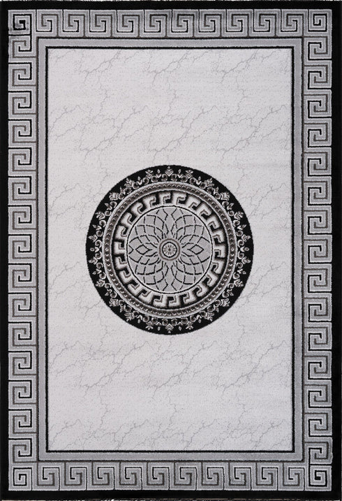 Aura 776 Modern Silver Grey Rug with Border and Centre Medallion, full view