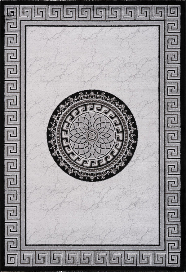 Aura 776 Modern Silver Grey Rug with Border and Centre Medallion, full view